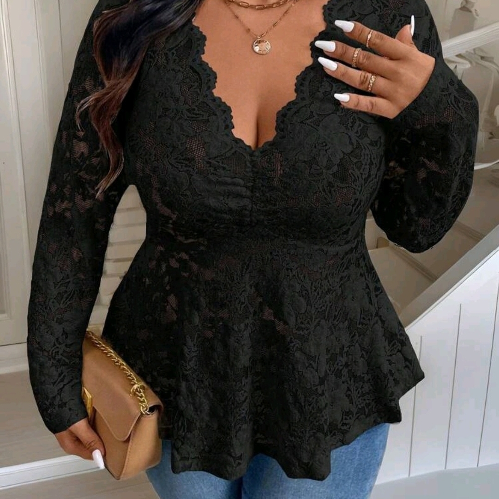 SHEIN Black Long Sleeve Peplum Blouse